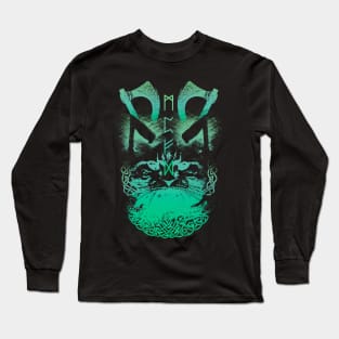 Abstract Cat in Viking Style - Green Long Sleeve T-Shirt